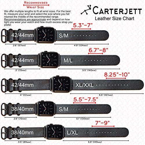 Carterjett Compatible with Apple Watch Band Leather 42mm 44mm 38mm 40mm iWatch Band Replacement Series 5 Series 4 3 2 1 Brown Black Strap Steel Buckle S M L XL XXL
